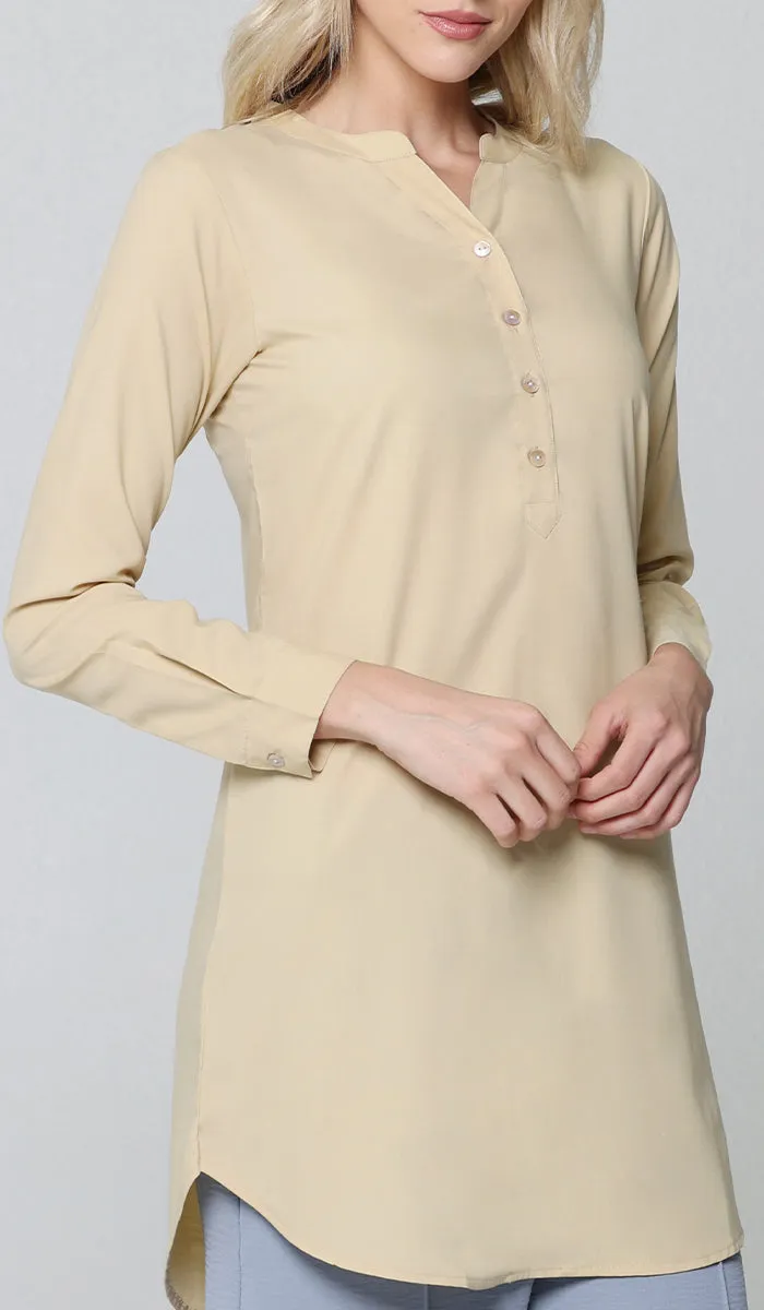 Parisa Mostly Cotton Long Modest Everyday Tunic - Khaki