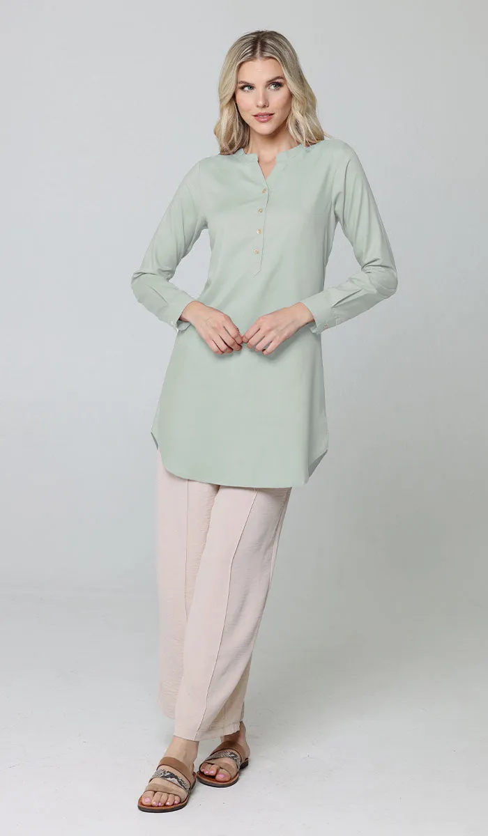 Parisa Mostly Cotton Long Modest Everyday Tunic - Light Green