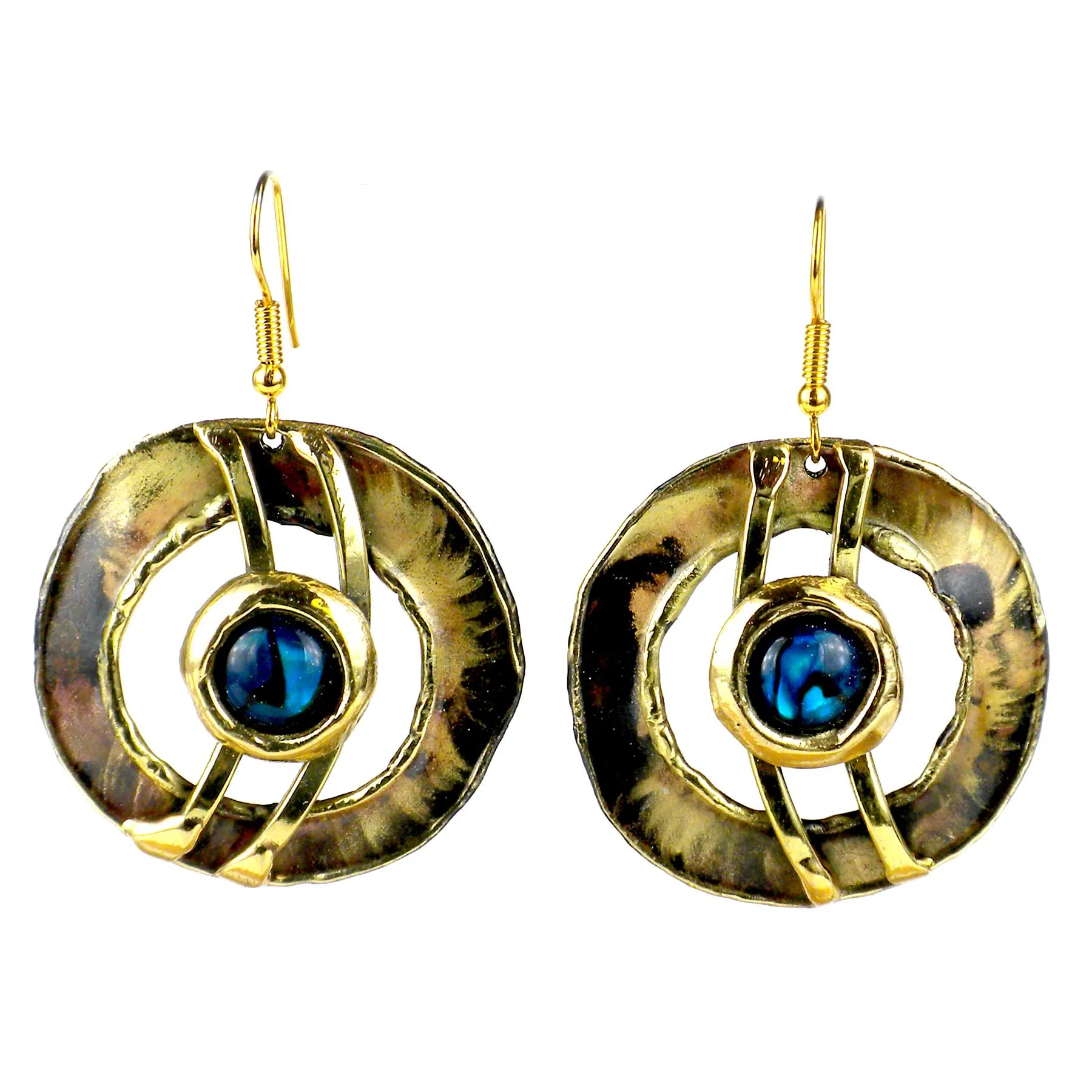 Paua Shell Ripple Effect Brass Earrings Brass Images