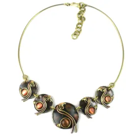 Peach Tiger Eye Swirl Brass Necklace Brass Images