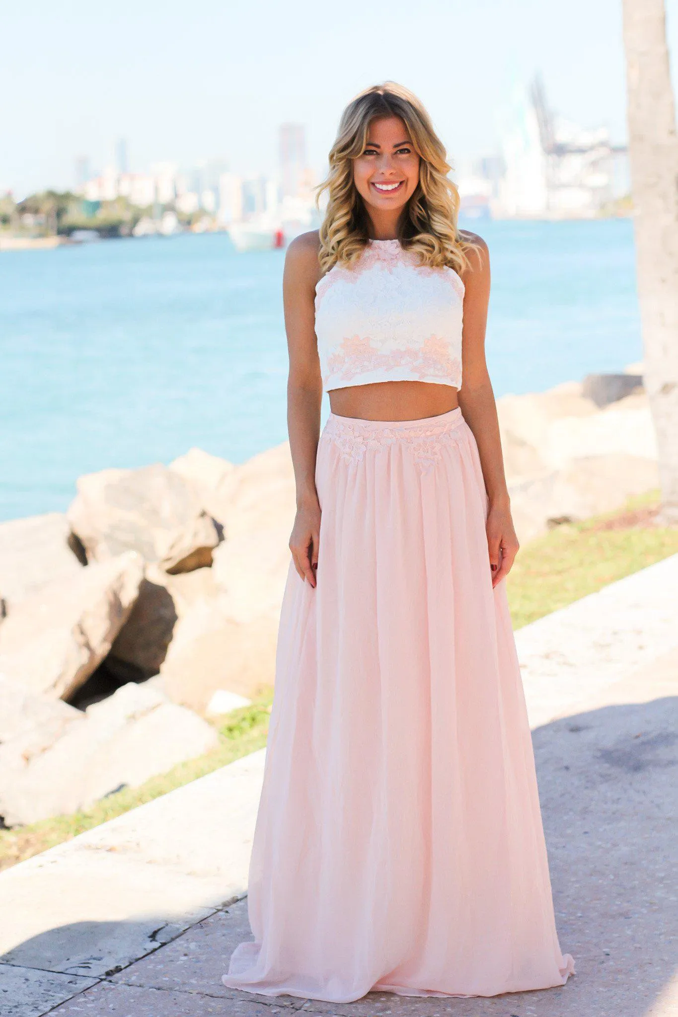 Pink and Ivory Two Piece with Crochet Top