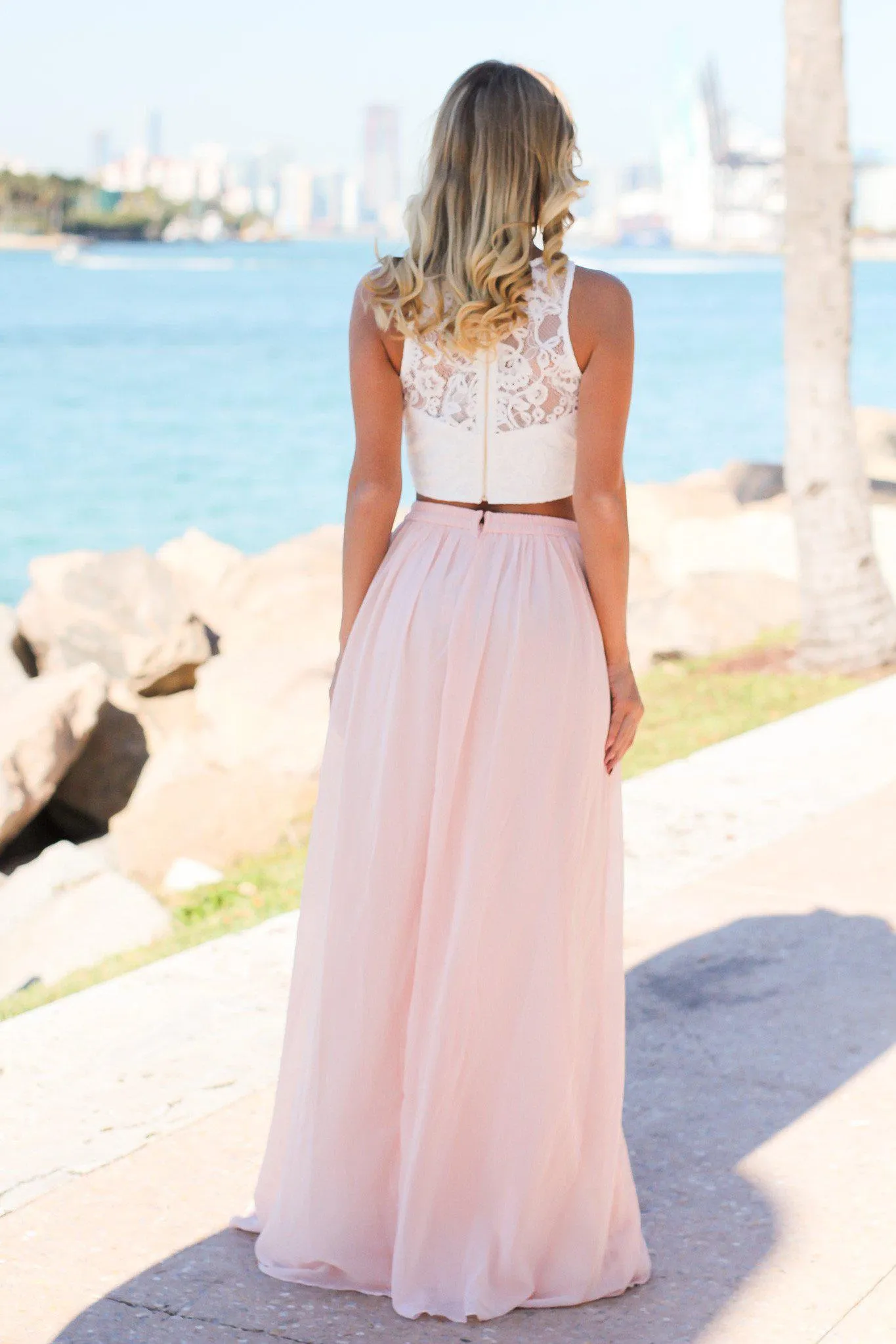 Pink and Ivory Two Piece with Crochet Top