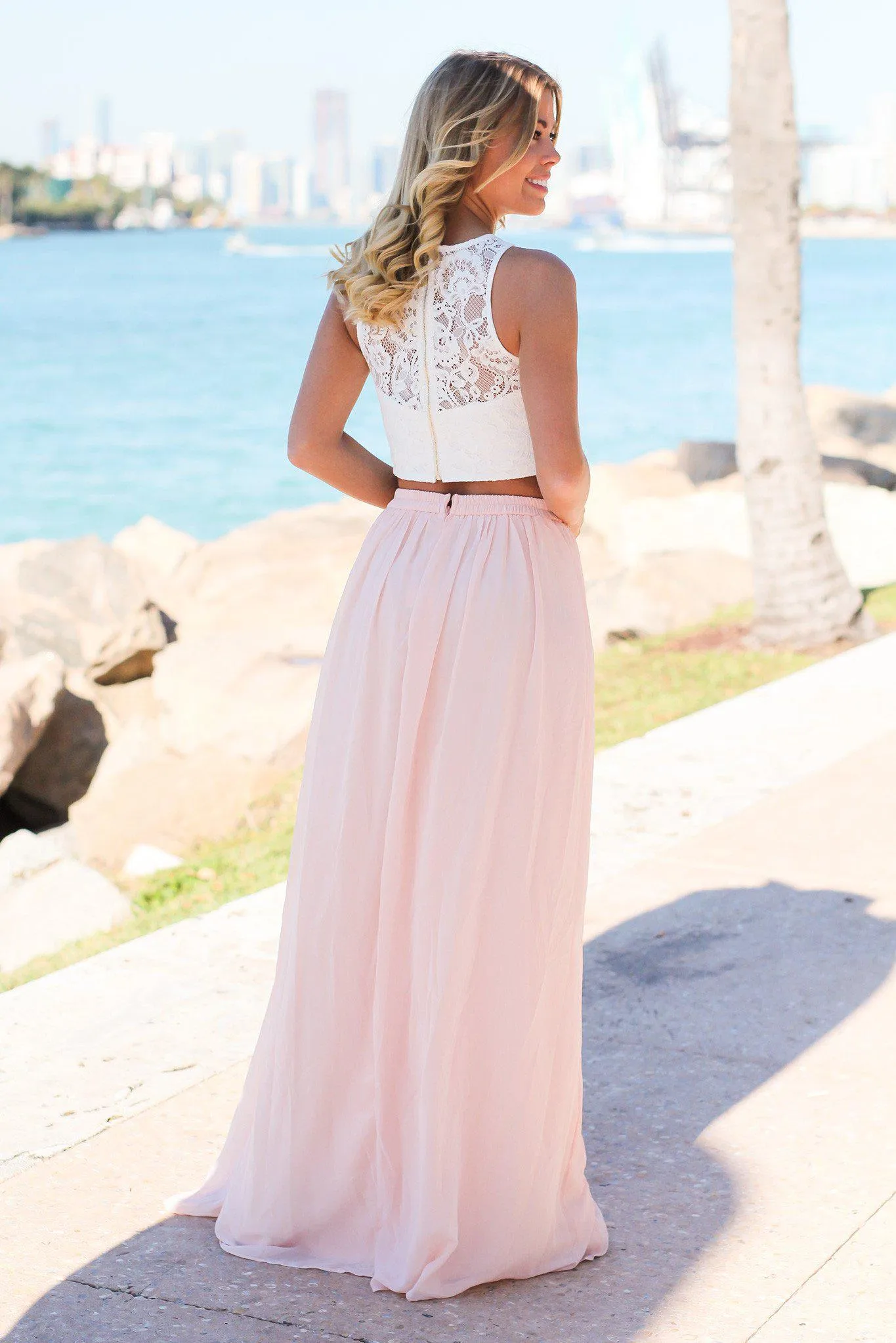 Pink and Ivory Two Piece with Crochet Top