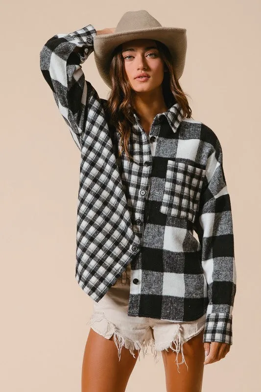 Plaid Fleece Button Down Long Sleeve Shirt