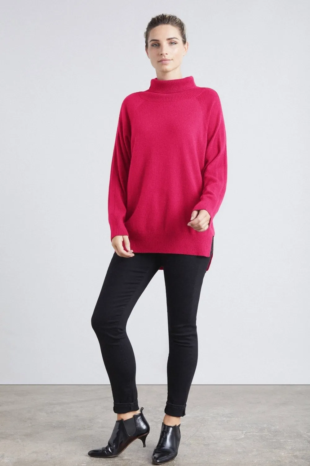 Polo Neck Cashmere Sweater in Cherry