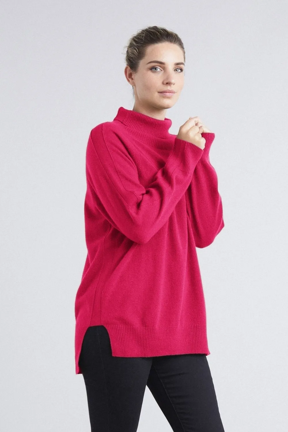 Polo Neck Cashmere Sweater in Cherry