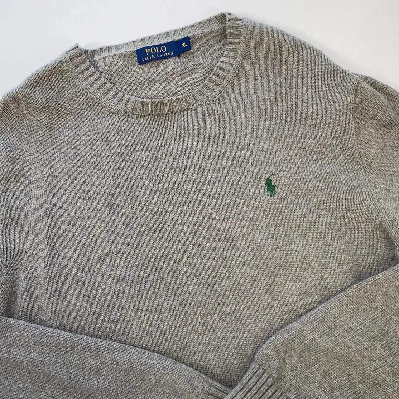 Preowned Polo Ralph Lauren Knitted Jumper Mens Size XL Grey Crewneck Sweater Logo.