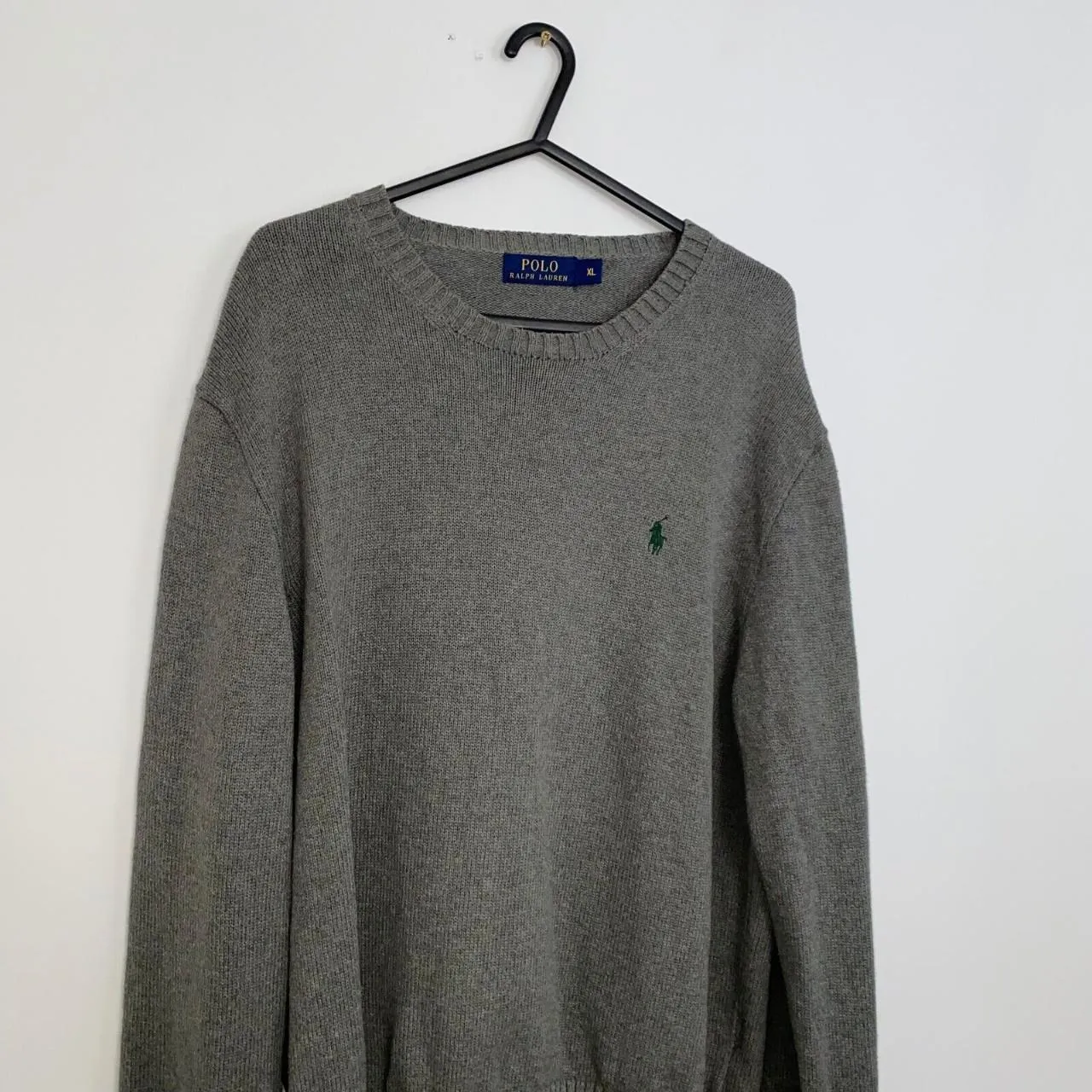 Preowned Polo Ralph Lauren Knitted Jumper Mens Size XL Grey Crewneck Sweater Logo.