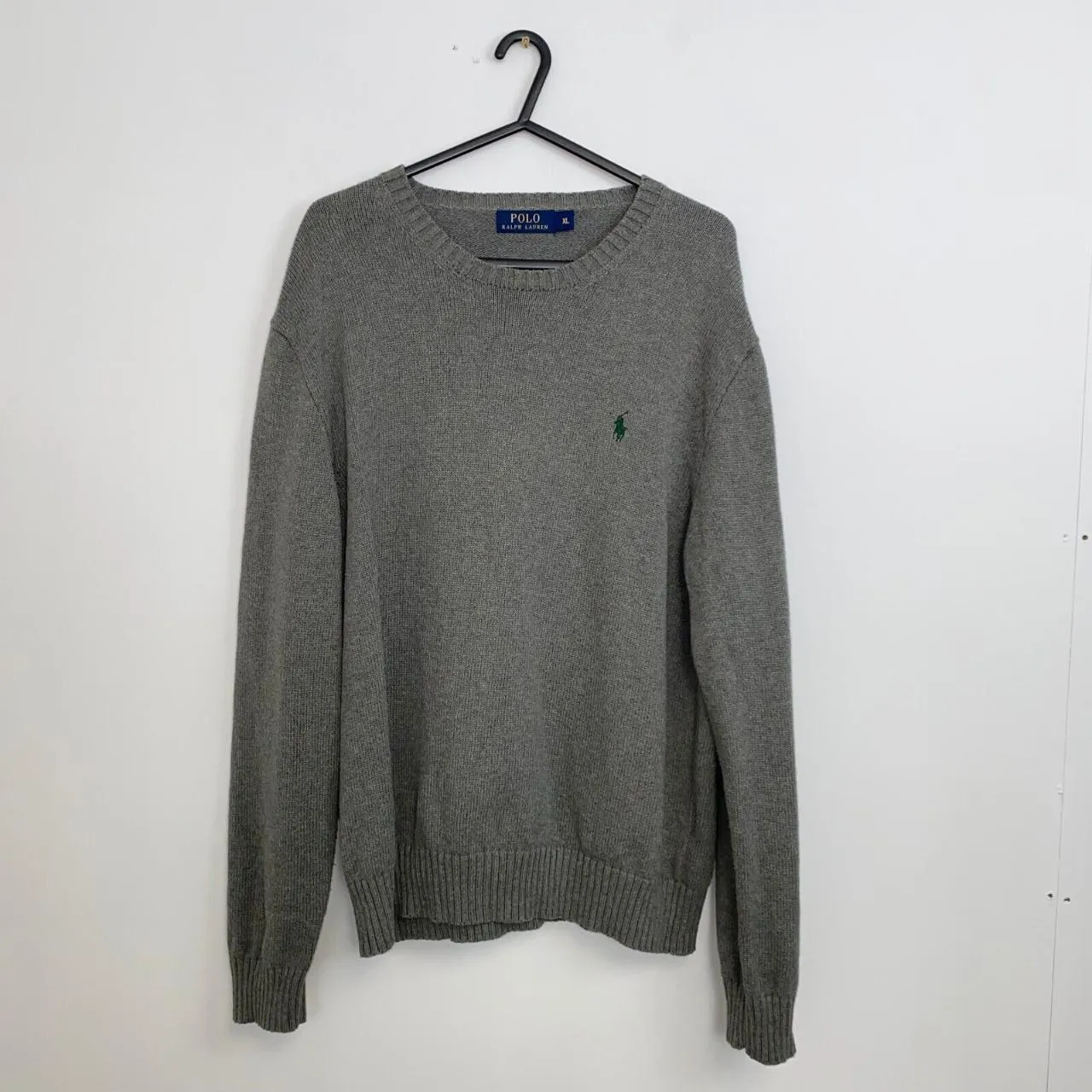 Preowned Polo Ralph Lauren Knitted Jumper Mens Size XL Grey Crewneck Sweater Logo.