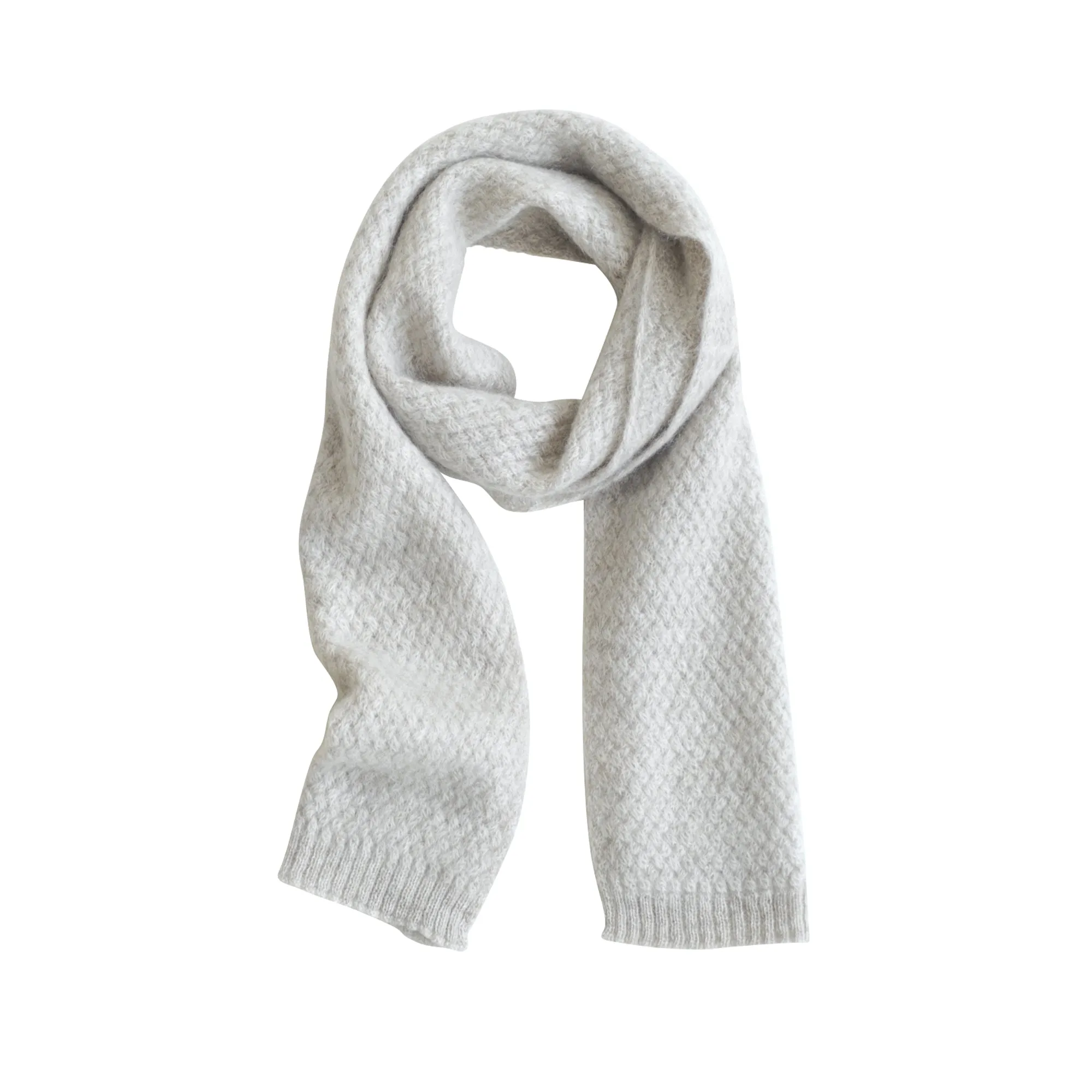 "Warmth Whisper" Waffle Knit Cashmere Scarf - Light Grey