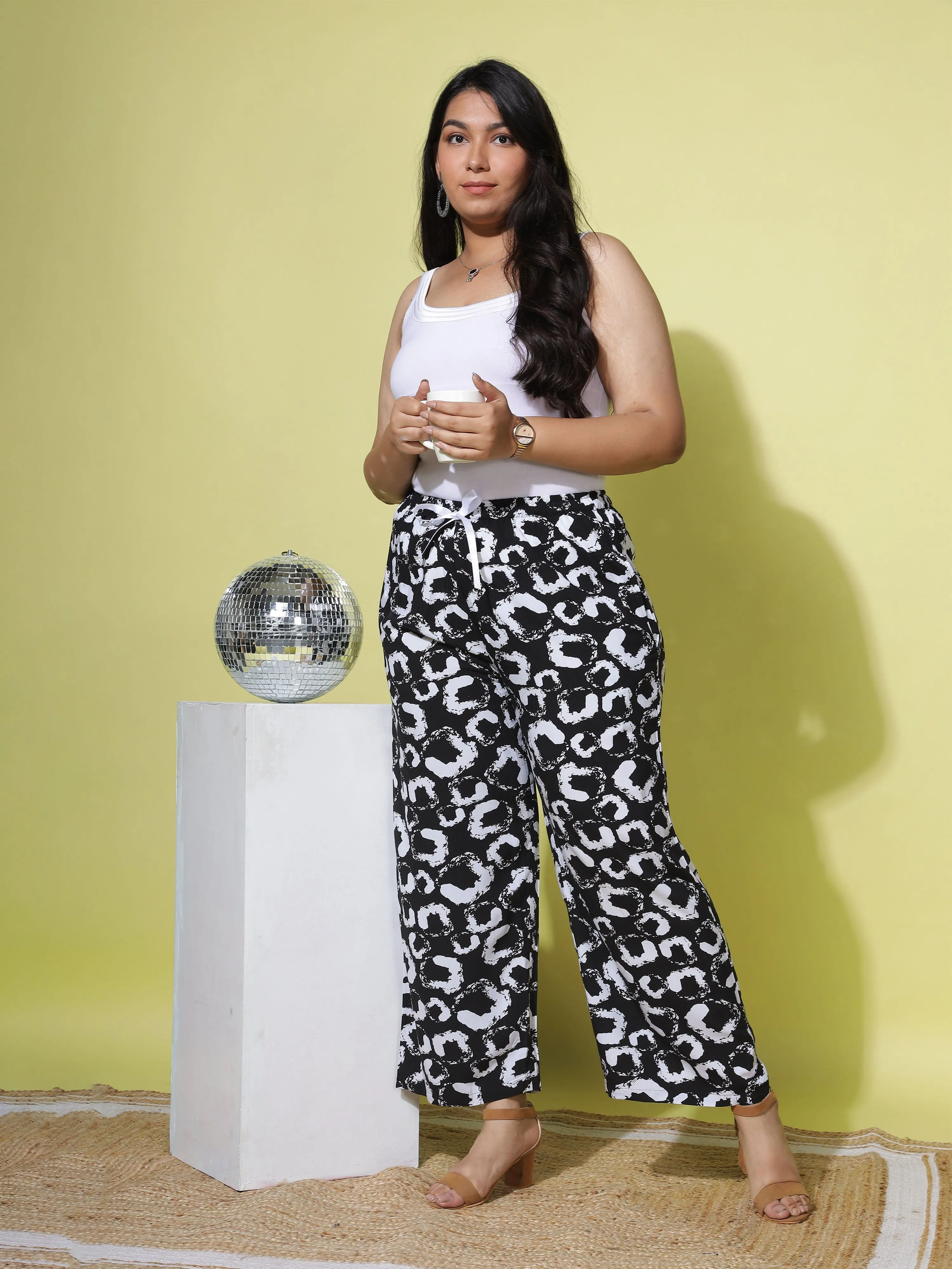 Rayon Plus Size Palazzo Pants Black & White