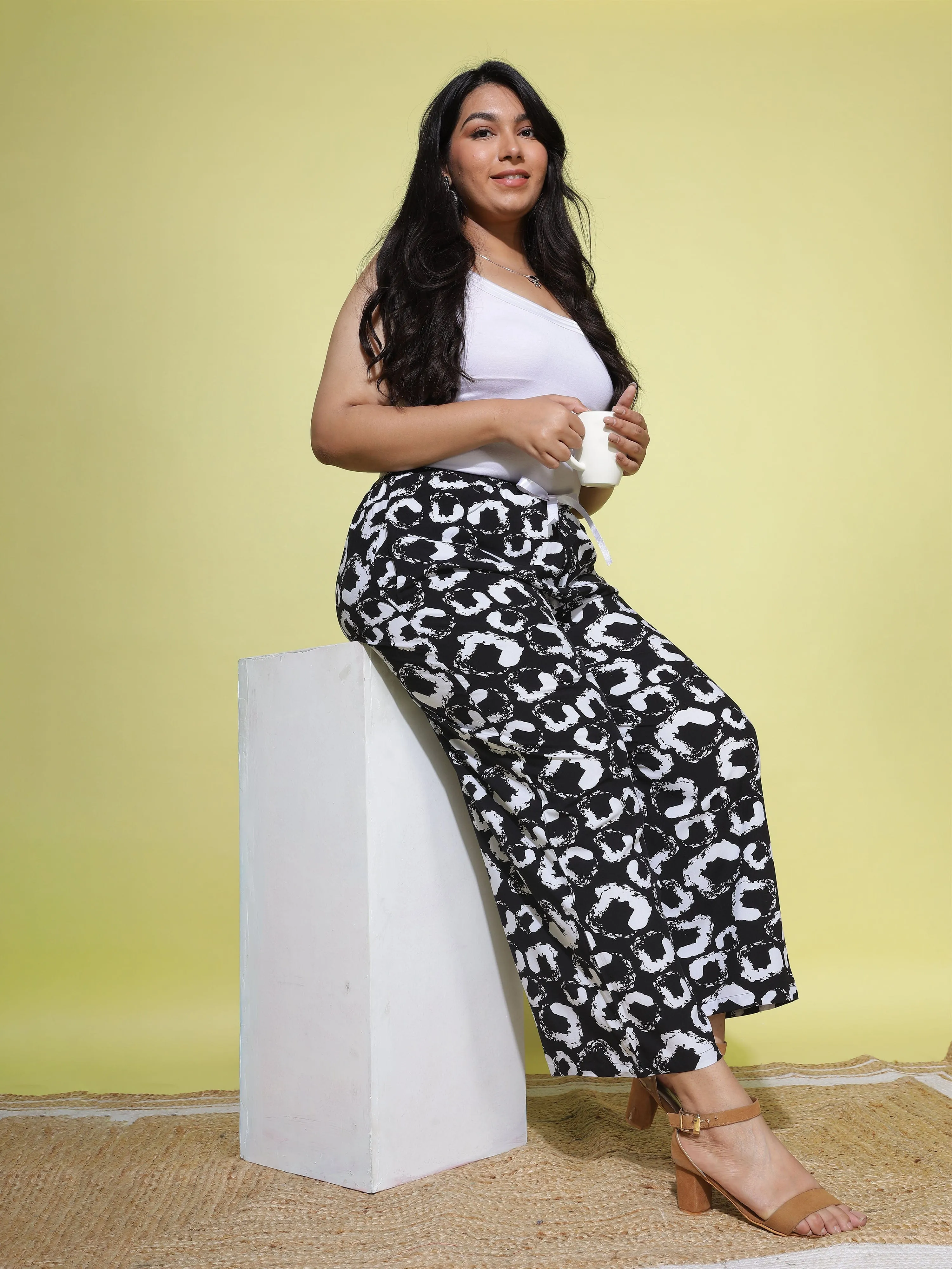 Rayon Plus Size Palazzo Pants Black & White