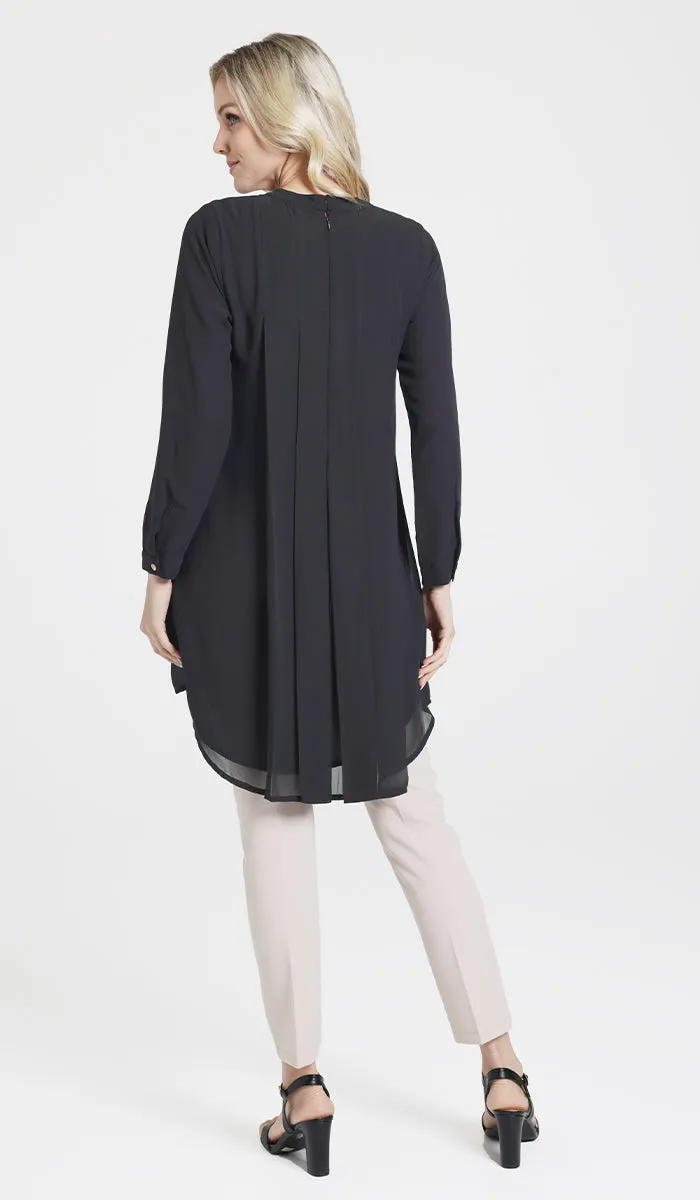 Reem Pleated Chiffon Long Tunic - Black