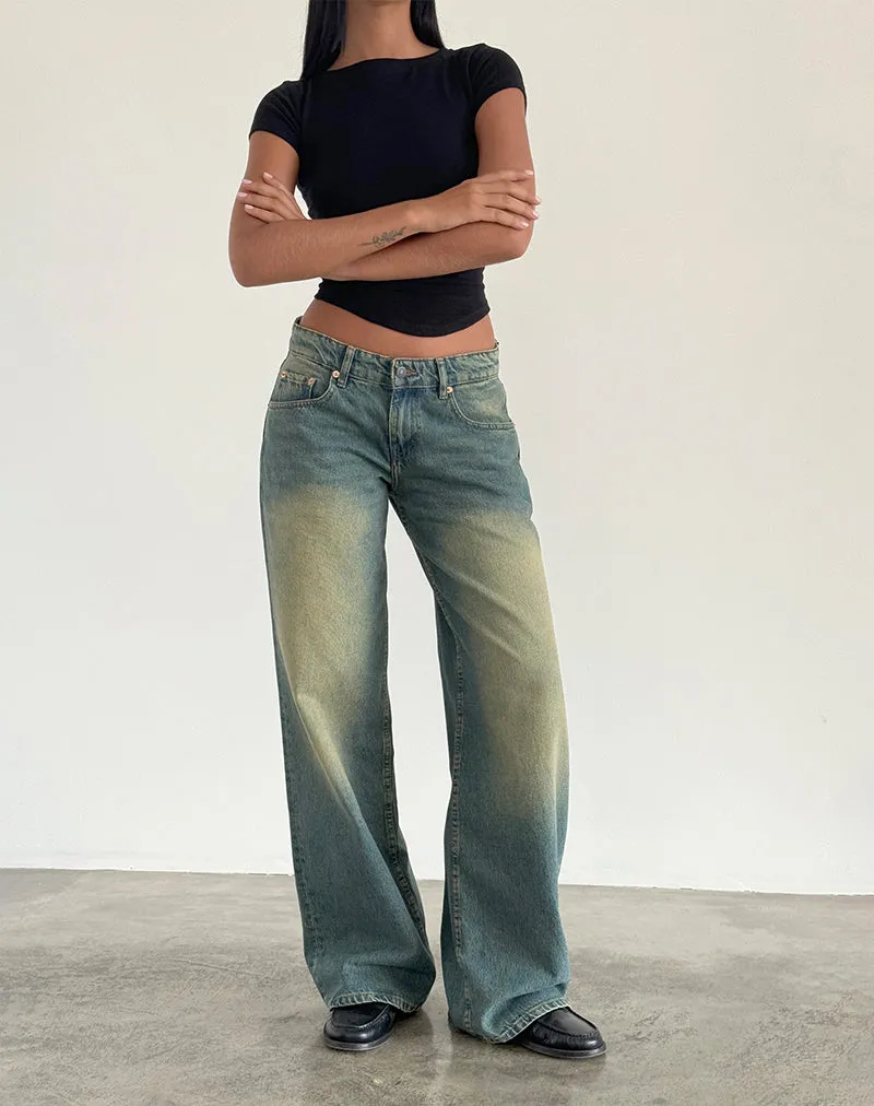 Roomy Extra Wide Low Rise Jeans in Mid Used Green