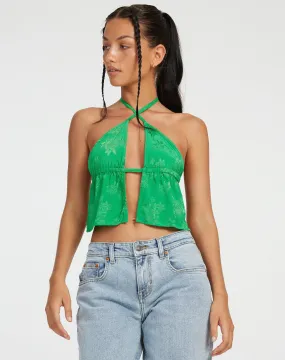 Runita Halter Top in Satin Rose Jade Green