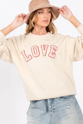 SAGE   FIG LOVE Path Applique Drop Shoulder Sweatshirt Ivory Basic Top