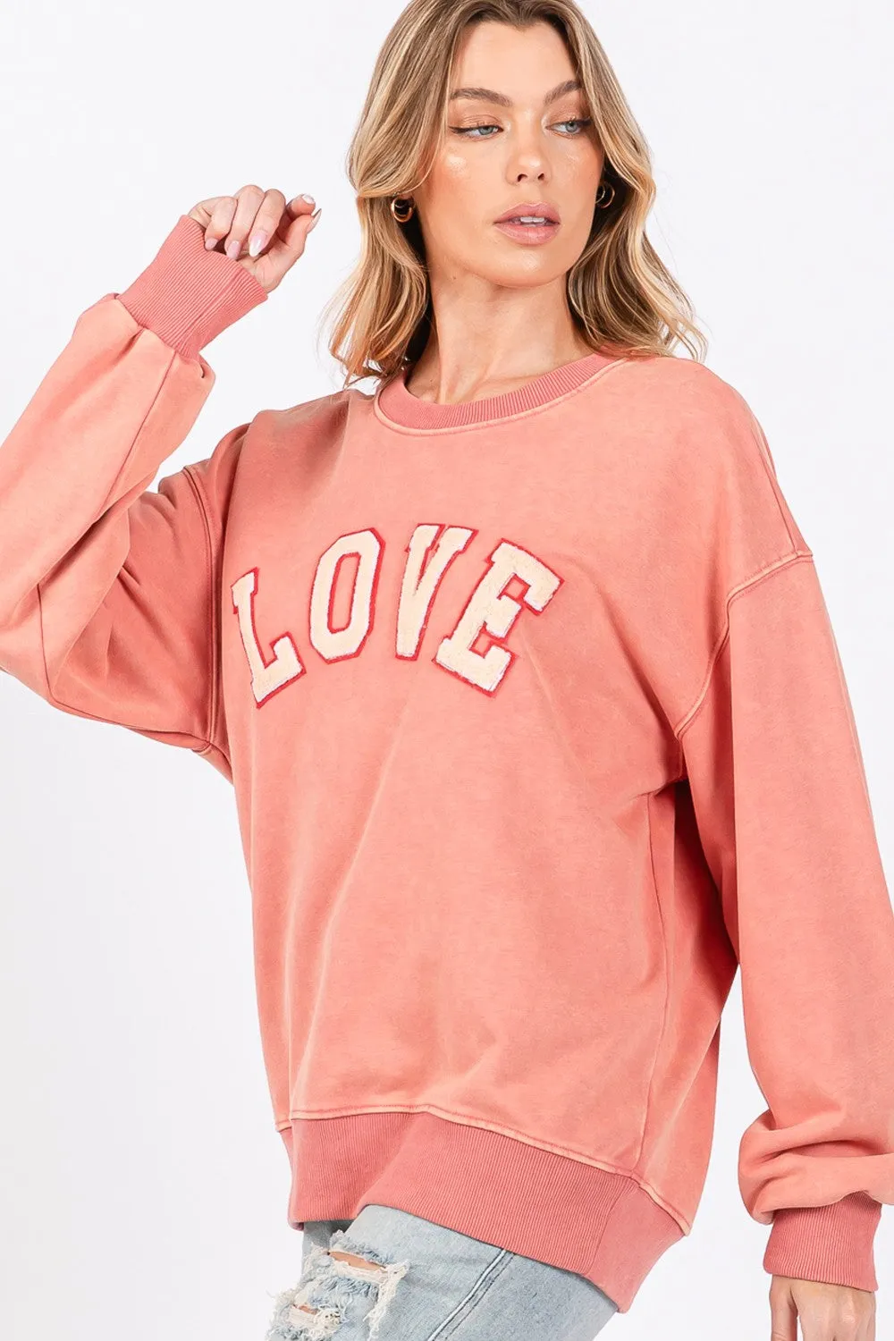 SAGE   FIG LOVE Path Applique Drop Shoulder Sweatshirt