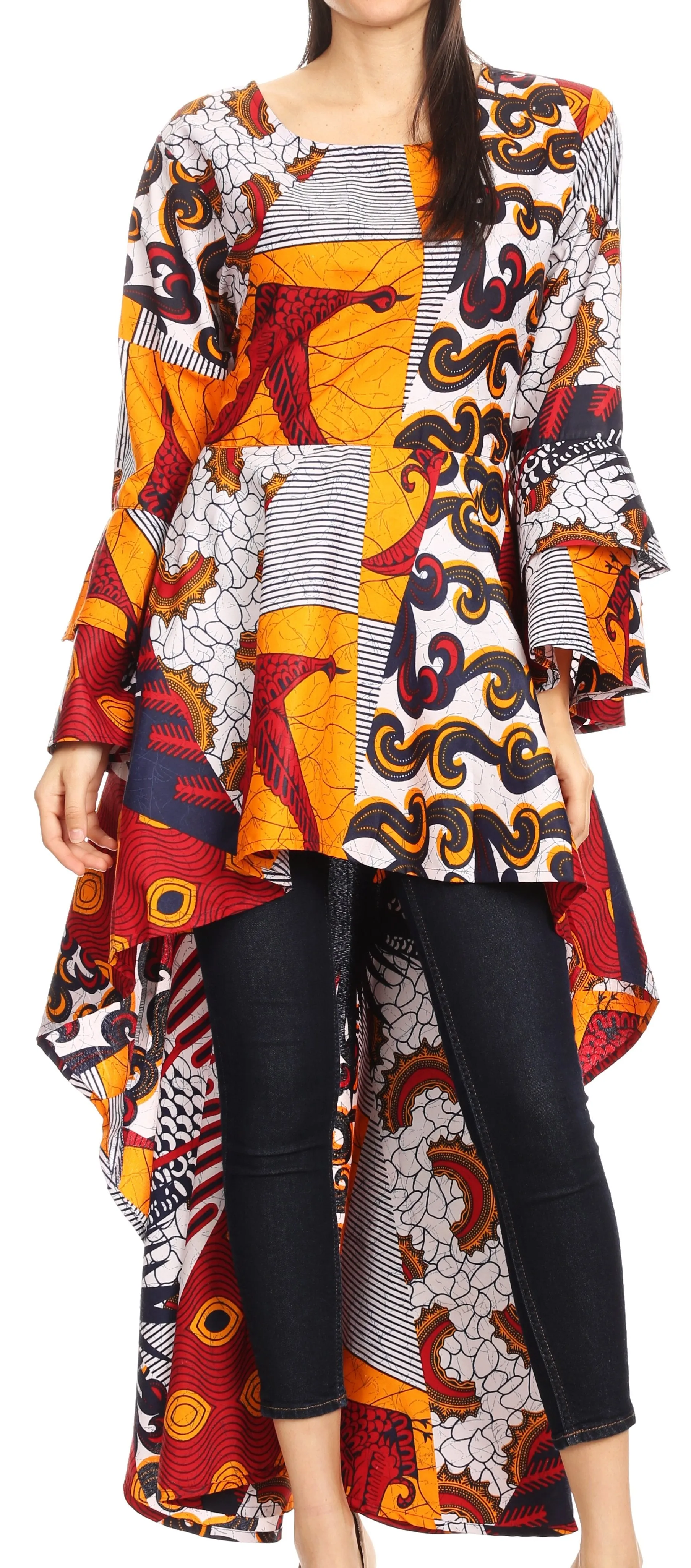 Sakkas Mavi Women's African Ankara Maxi Long Sleeve Dress Cocktail Formal Swing