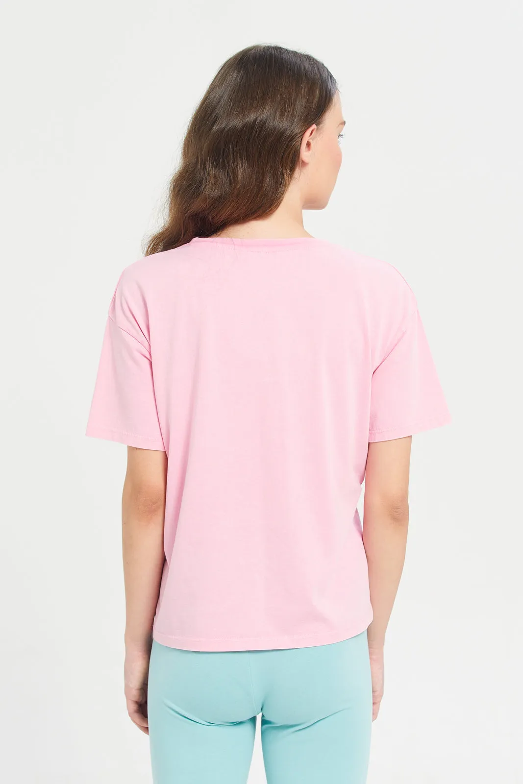 Senior Girls Pink Acid Wash Boxy Fit T-Shirt