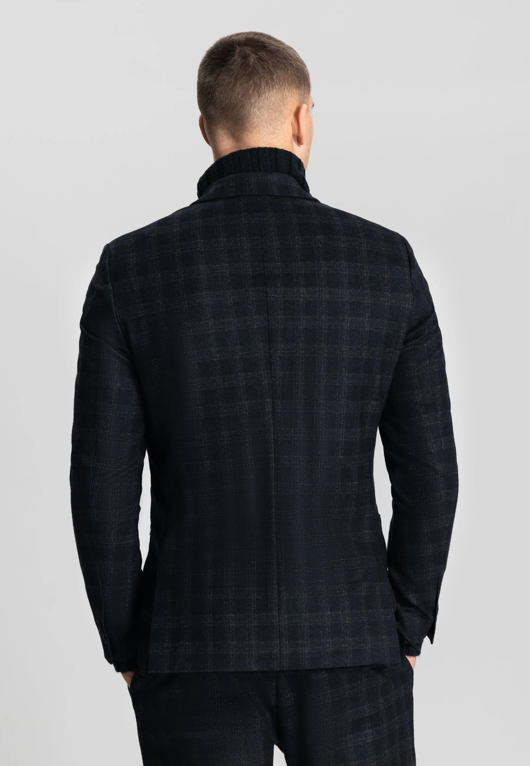 Shadow Checked Travel Blazer: Blue Nights