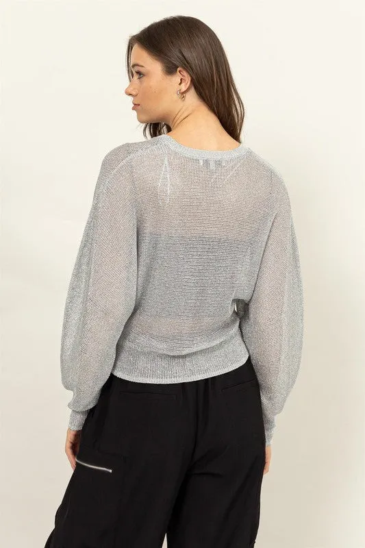 Sheer Dolman Sleeve Sweater - Silver