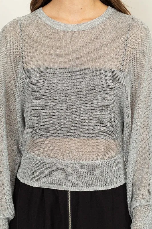 Sheer Dolman Sleeve Sweater - Silver