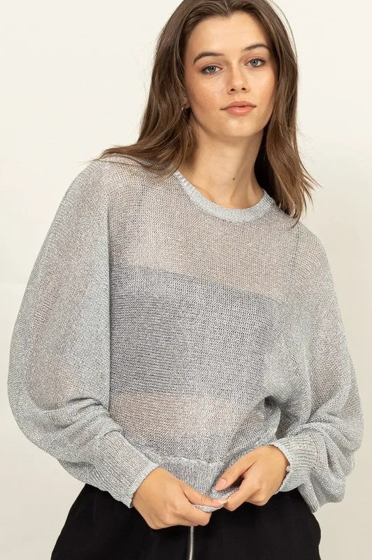 Sheer Dolman Sleeve Sweater - Silver