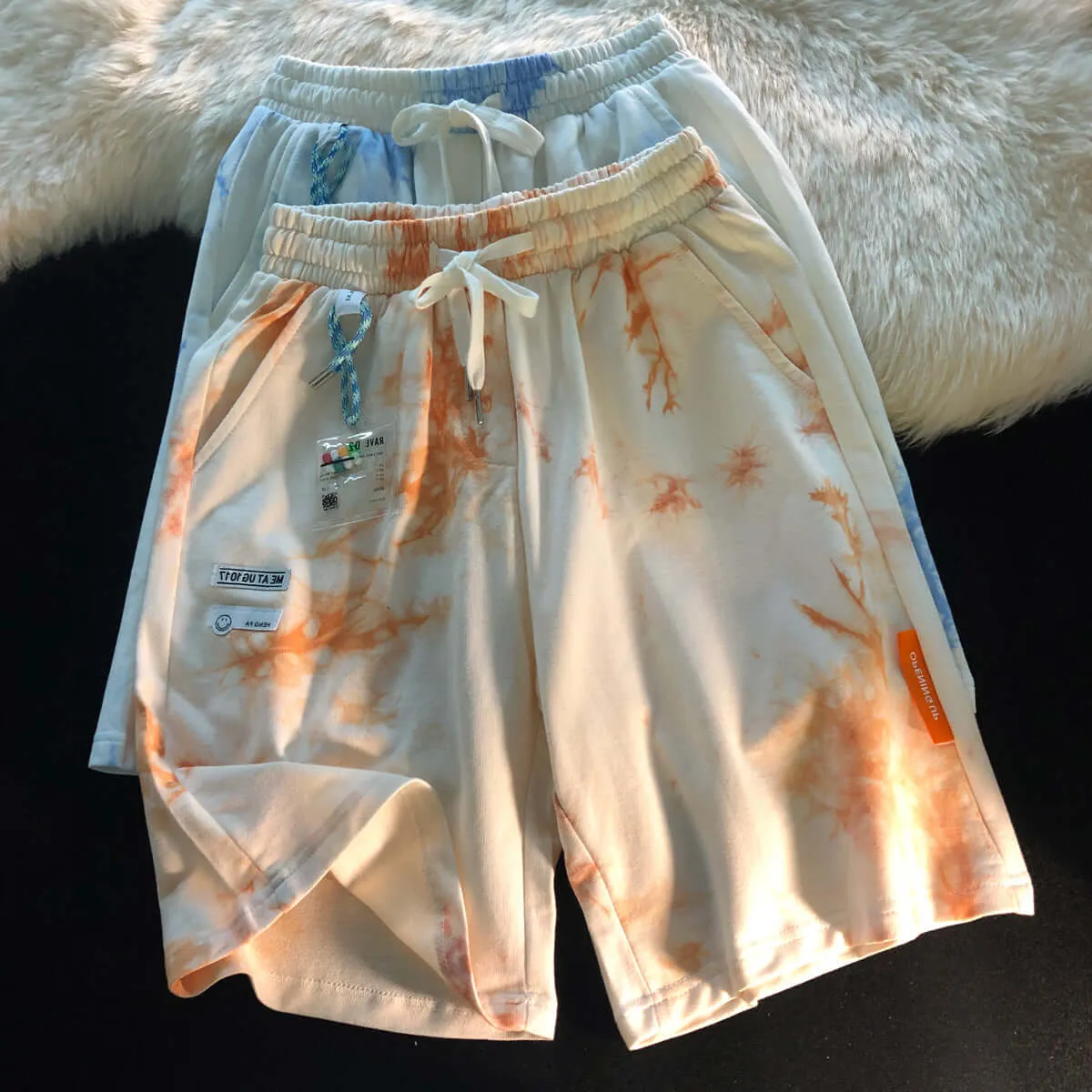 Shengfei tie-dye lanyard loose and thin five-point pants casual shorts girls 2021 summer thin couple pants