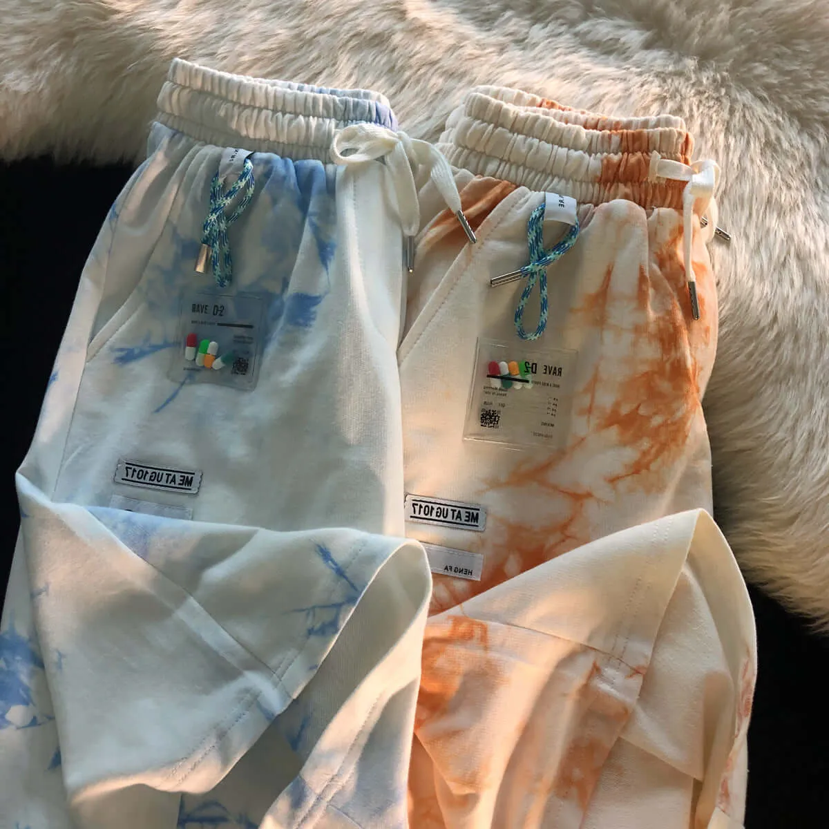 Shengfei tie-dye lanyard loose and thin five-point pants casual shorts girls 2021 summer thin couple pants