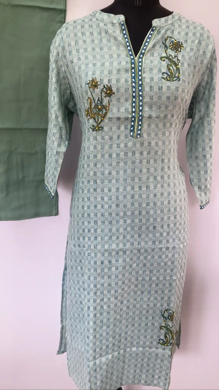 Simple Cotton Tunic with Flower Embroidery Pant Set