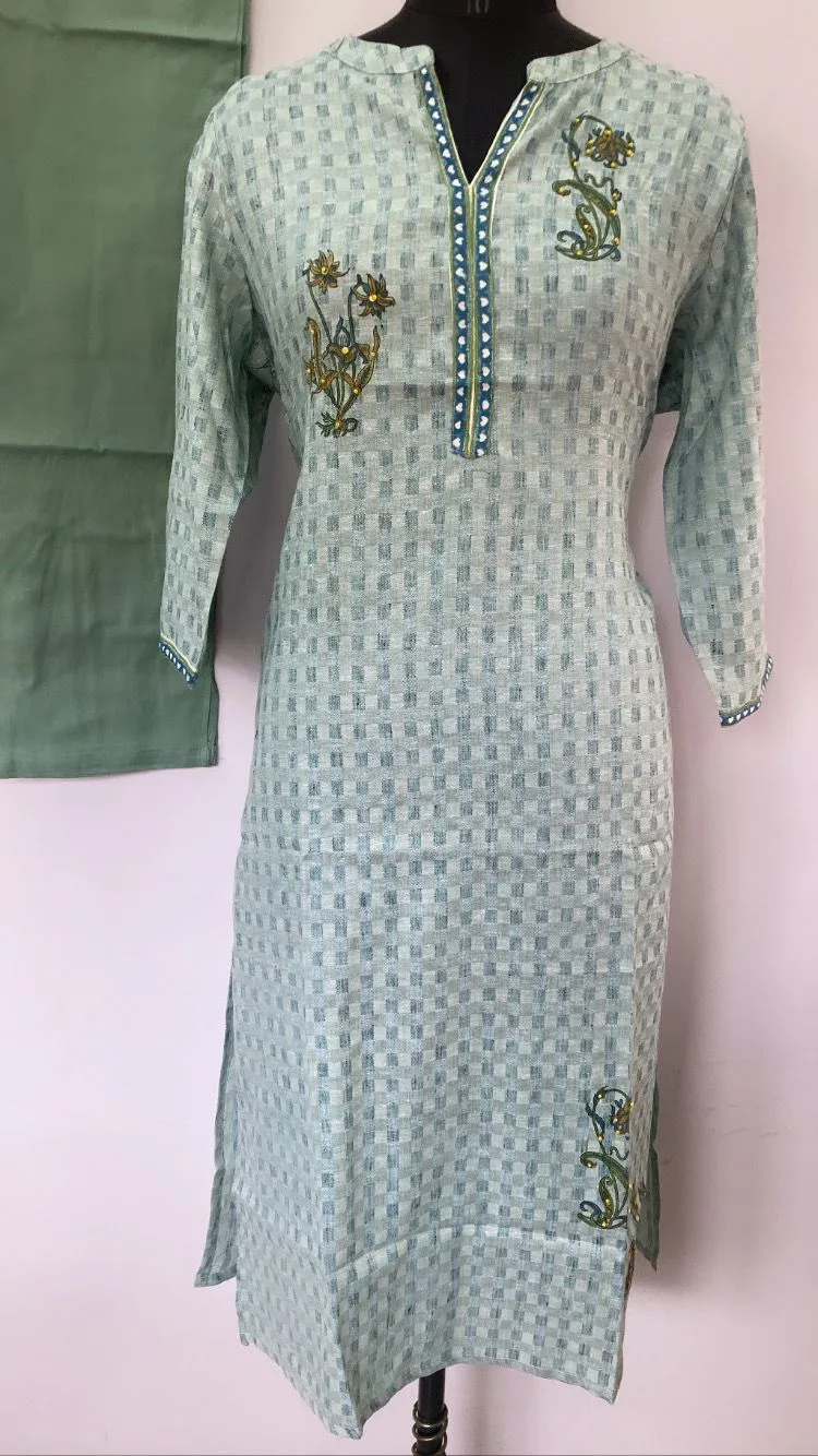 Simple Cotton Tunic with Flower Embroidery Pant Set