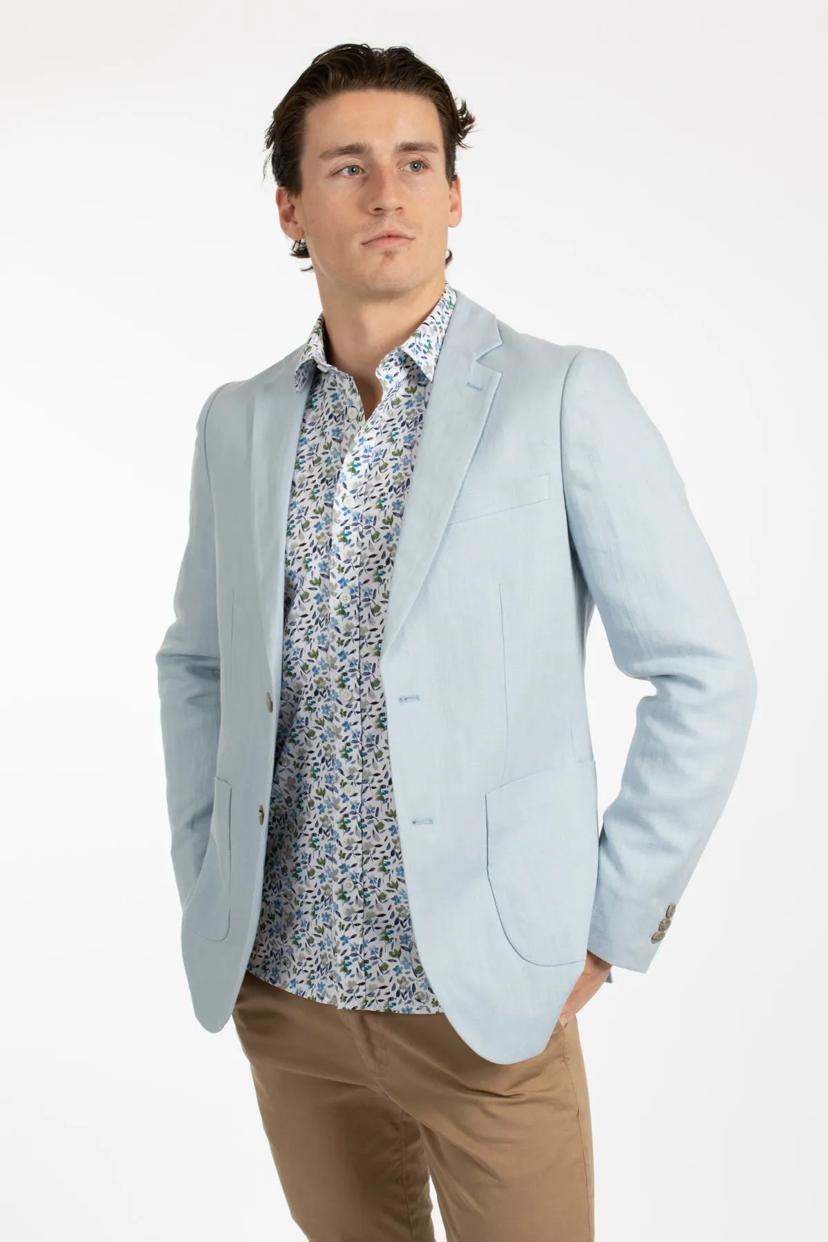 Sky Patch Pocket Linen Blazer