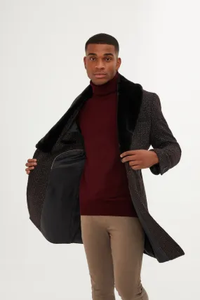 Slim Fit Cachet Notch Lapel Burgundy Wool Blend Overcoat