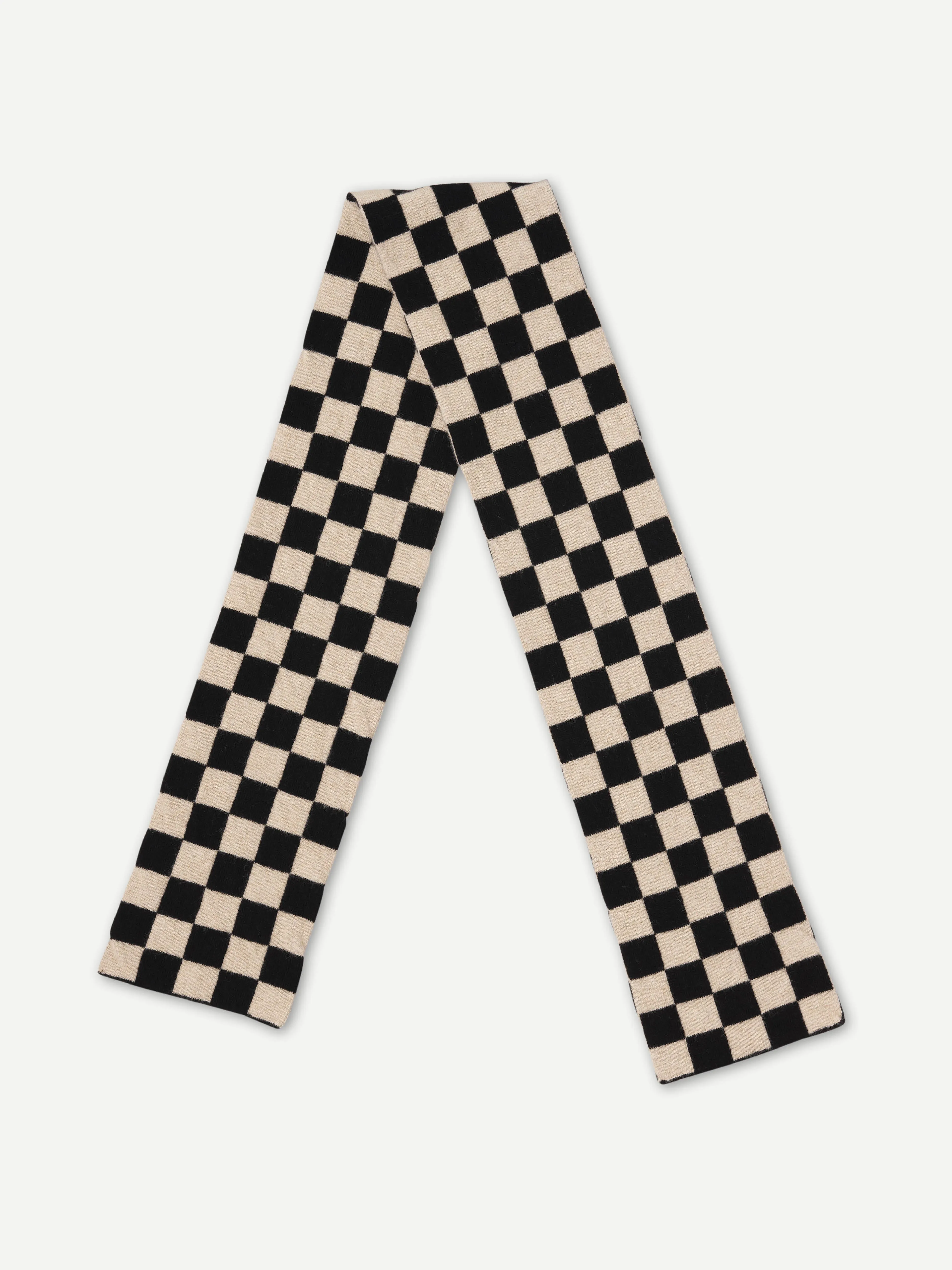 SMALL CHEQUERED SCARF BLACK & OATMEAL