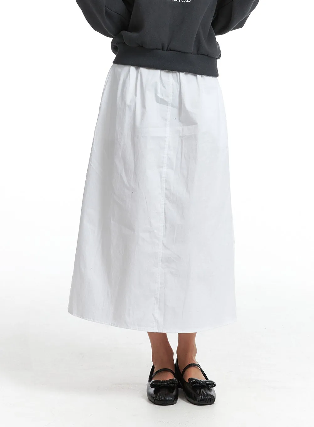 Solid Elastic Waist Maxi Skirt OJ302