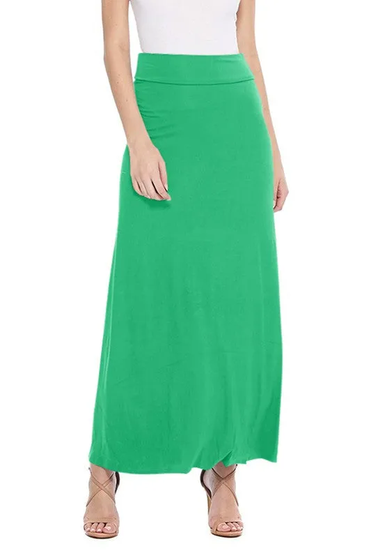 Solid Foldover Maxi Skirt