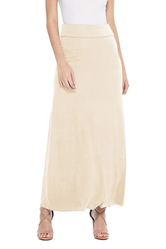 Solid Foldover Maxi Skirt