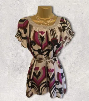 St-Martins Womens Grey & Pink Cap Sleeve Belted Silk Top Size M UK 12 US 8 EU 40 BNWT RRP £45.00