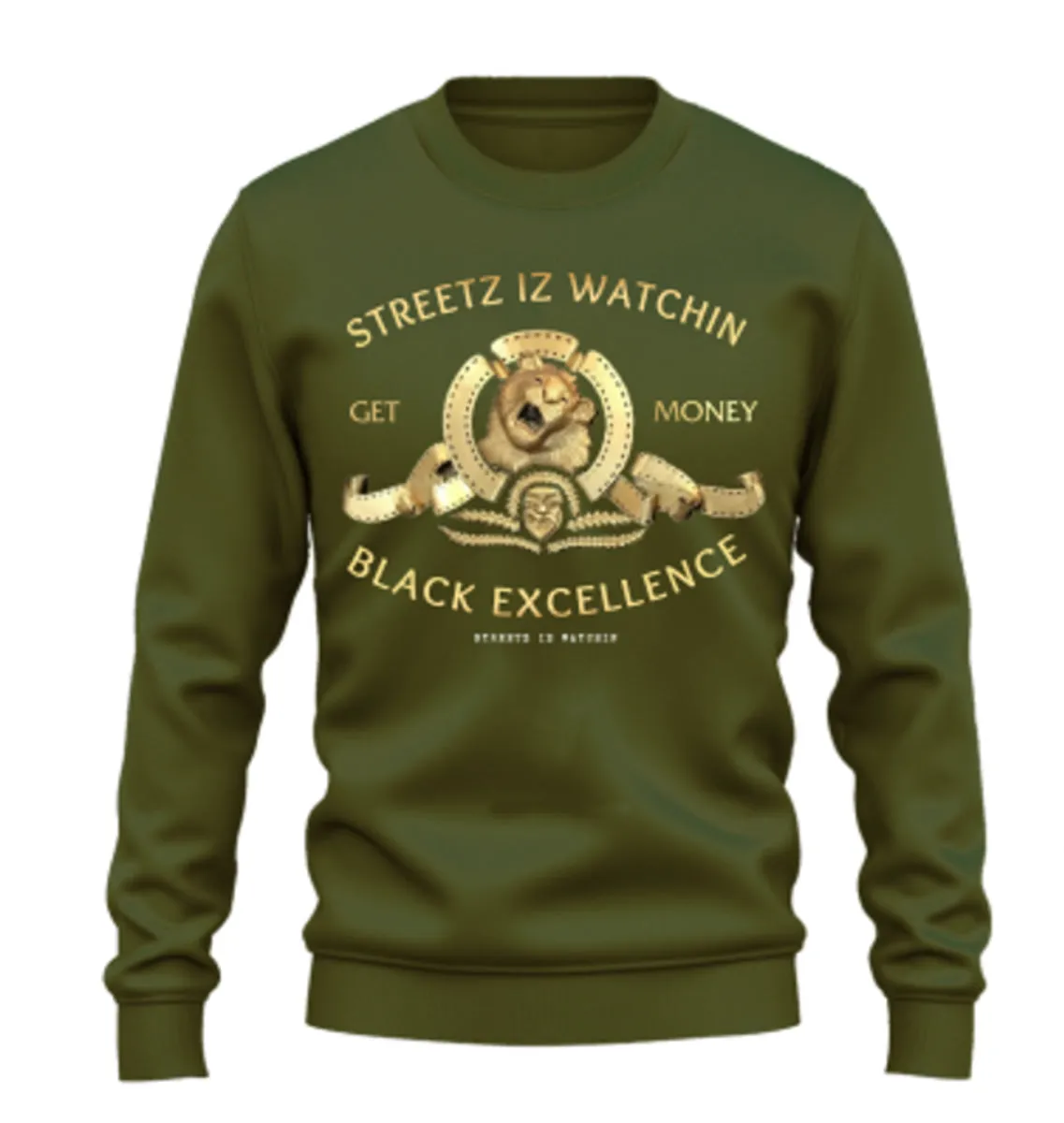 Streetz iz Watchin Men's Premium Crew Neck Fleece Lion Sweatshirt