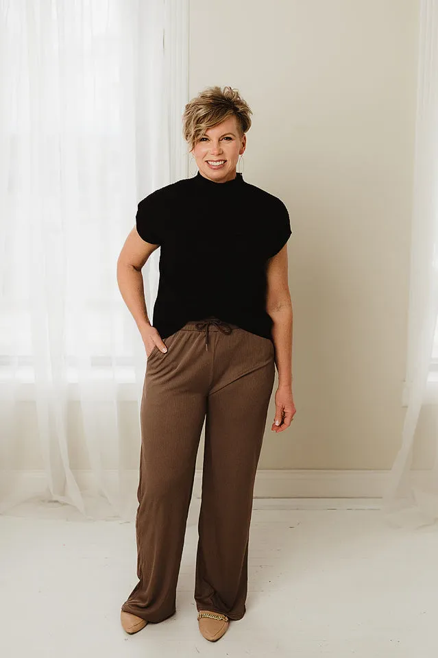 Stretchy Ribbed Wide Leg Pants