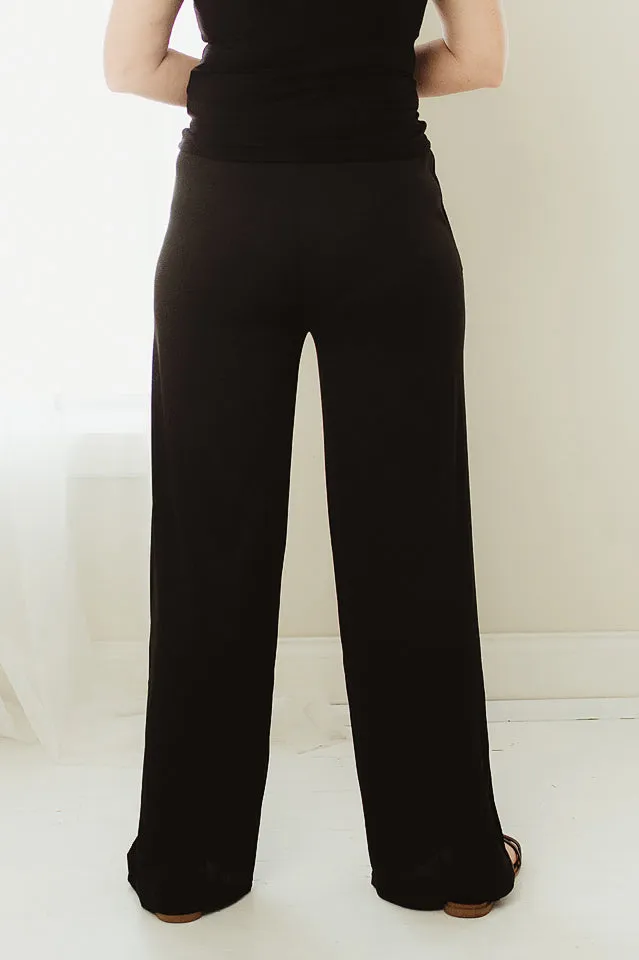 Stretchy Ribbed Wide Leg Pants