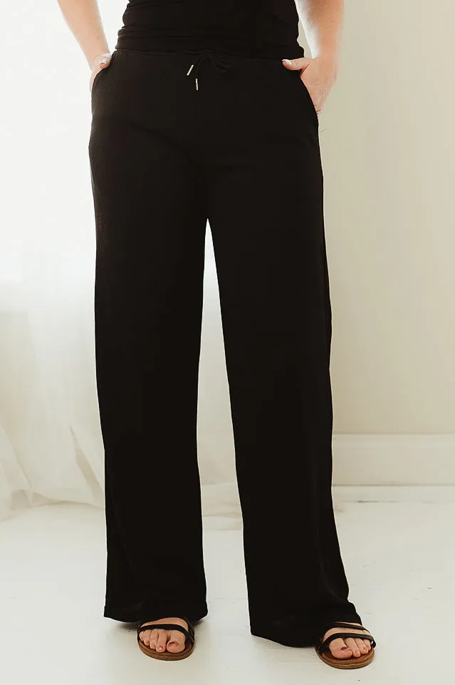 Stretchy Ribbed Wide Leg Pants