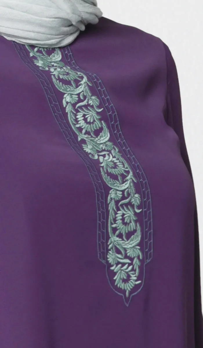 Suroor Embroidered Long Modest Tunic - Dark Purple