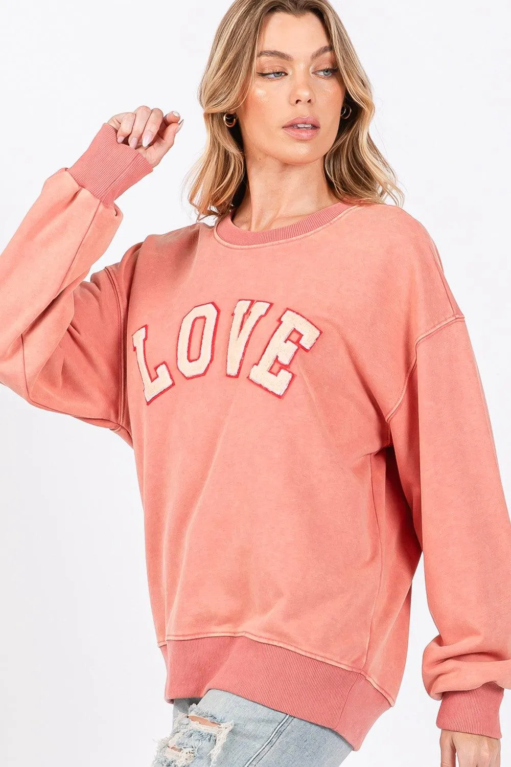 Sweatshirt SAGE   FIG LOVE Path Applique Drop Shoulder Cotton Top