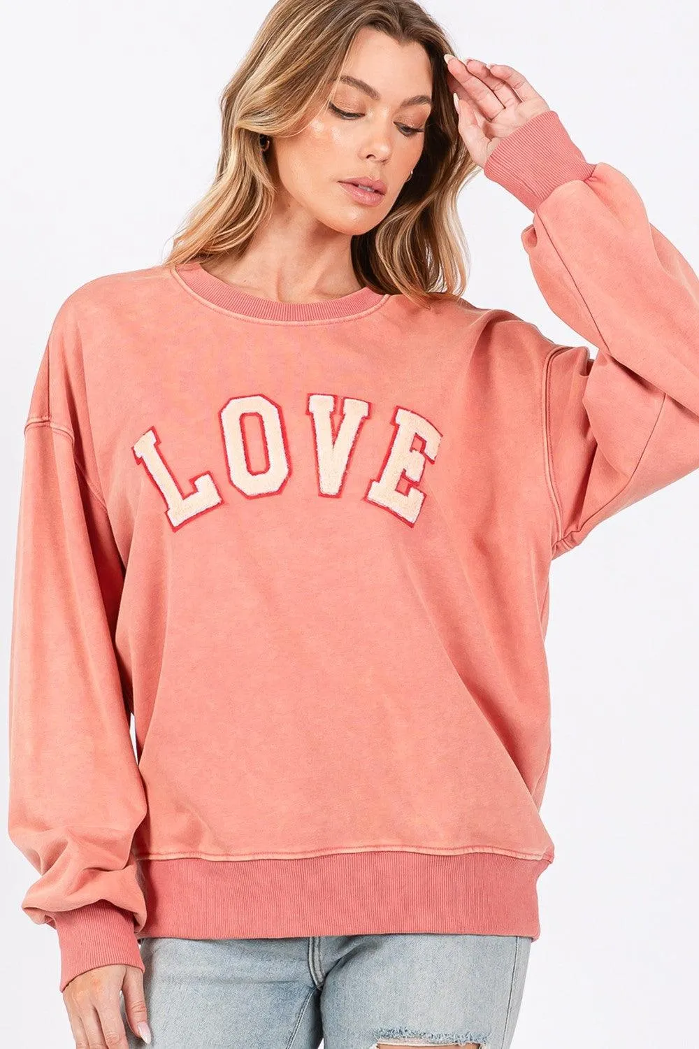 Sweatshirt SAGE   FIG LOVE Path Applique Drop Shoulder Cotton Top