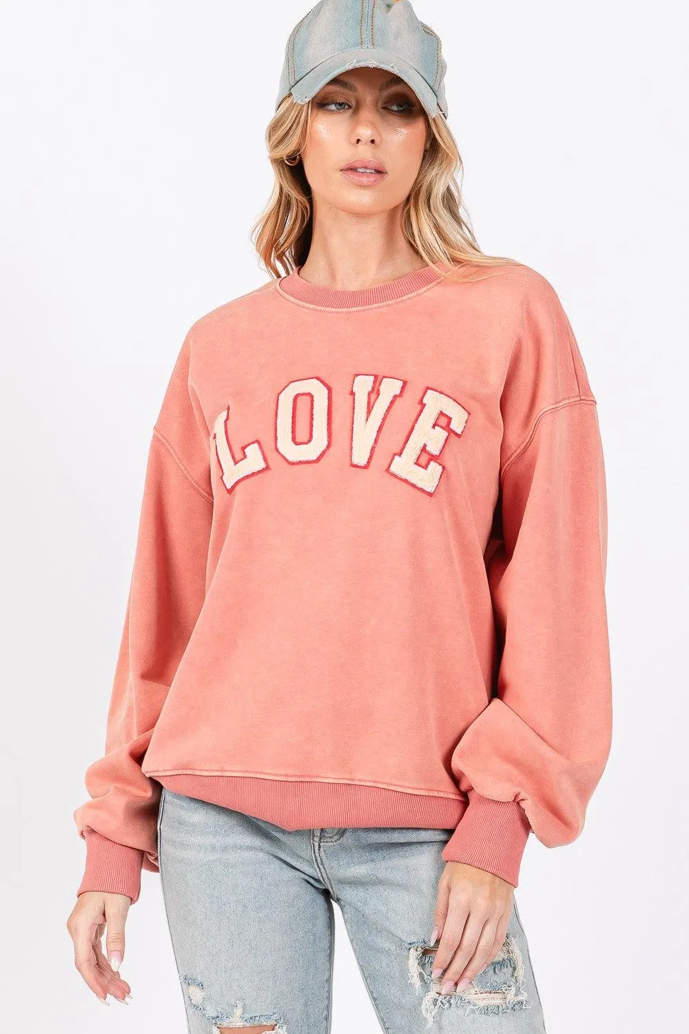 Sweatshirt SAGE   FIG LOVE Path Applique Drop Shoulder Cotton Top