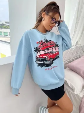 SXV  'Leisure Romantic Sunset’ Printed Cool Aesthetic Drop Shoulder Oversized Sweatshirt