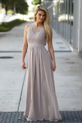 Taupe Crochet Maxi Dress