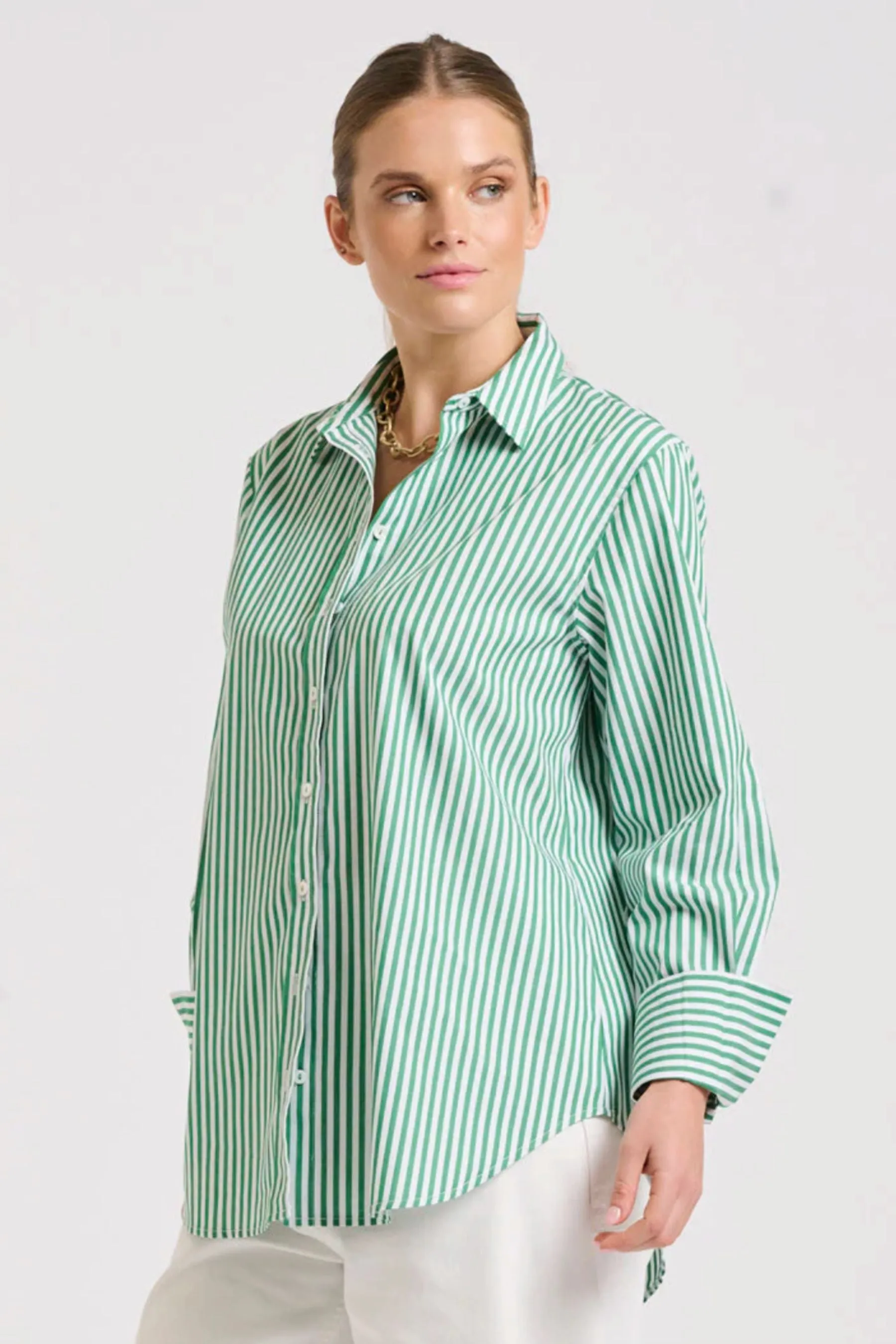 The Elodie Girlfriend Shirt | Green Stripe