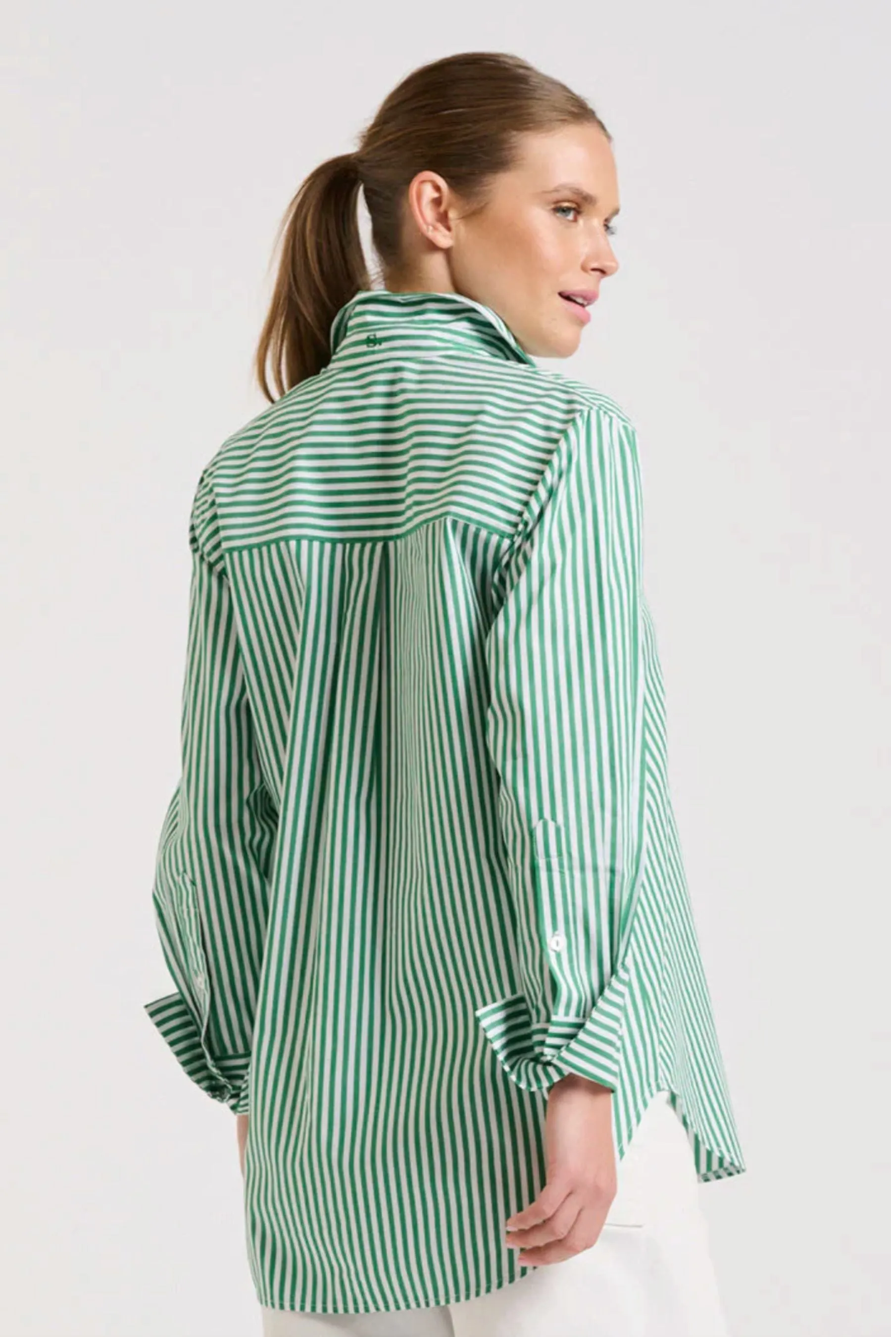 The Elodie Girlfriend Shirt | Green Stripe